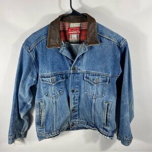 Marlboro Country Store Denim Jean Jacket Leather Collar Men's Size M Vtg